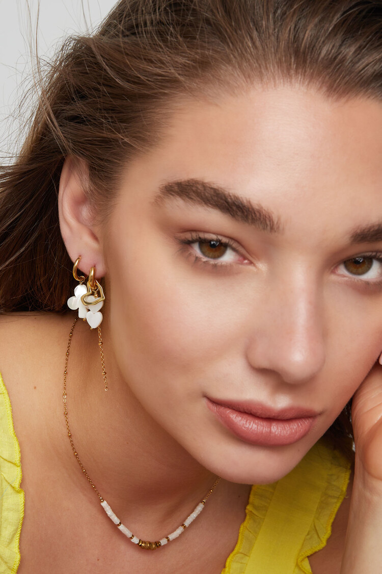 Gold Double Heart Dangle Party Earrings