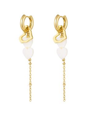 Gold Double Heart Dangle Party Earrings