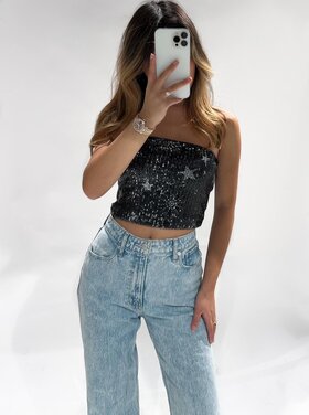 Quinta Star Sequin Tube Top / Black