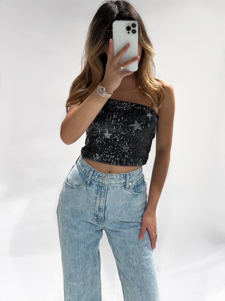 Quinta Star Sequin Tube Top / Black