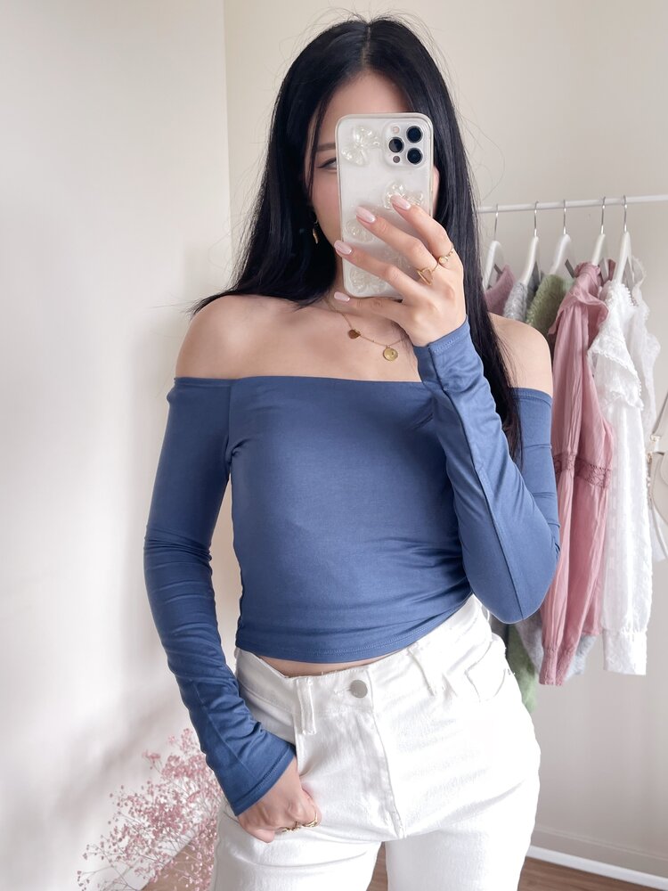Flora Off Shoulder Top / Denim Blue