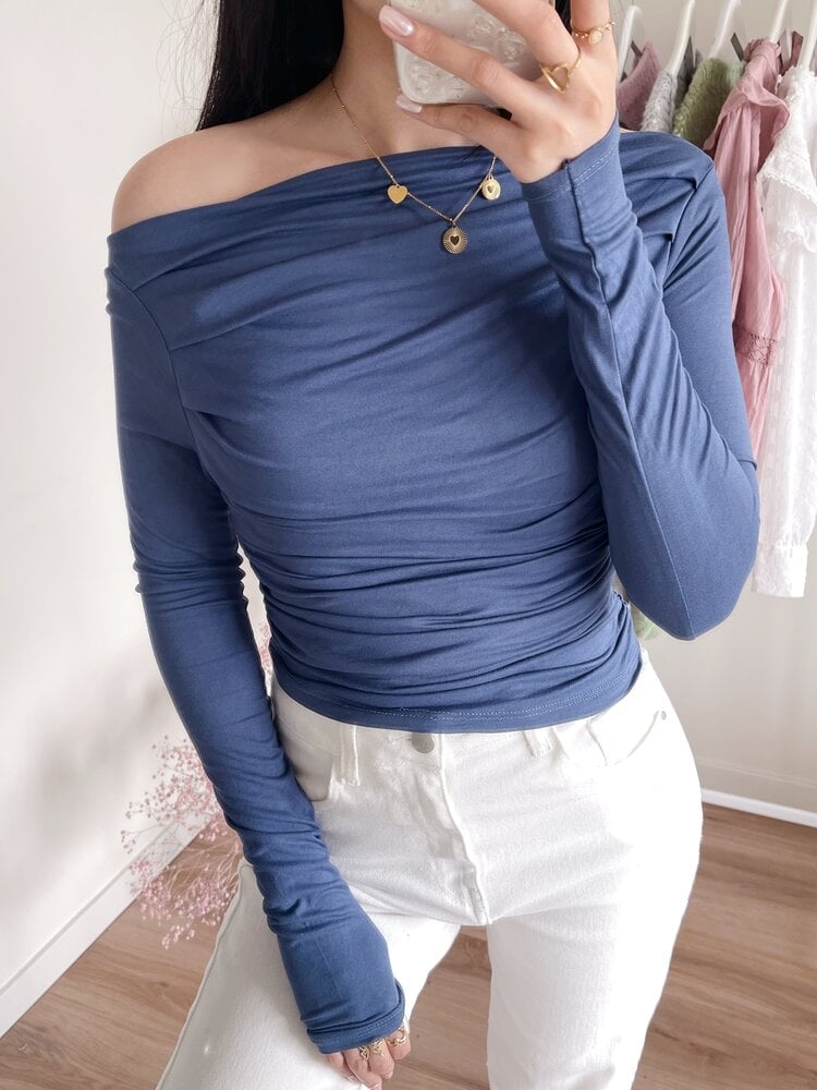 Maine Off Shoulder Top / Denim Blue
