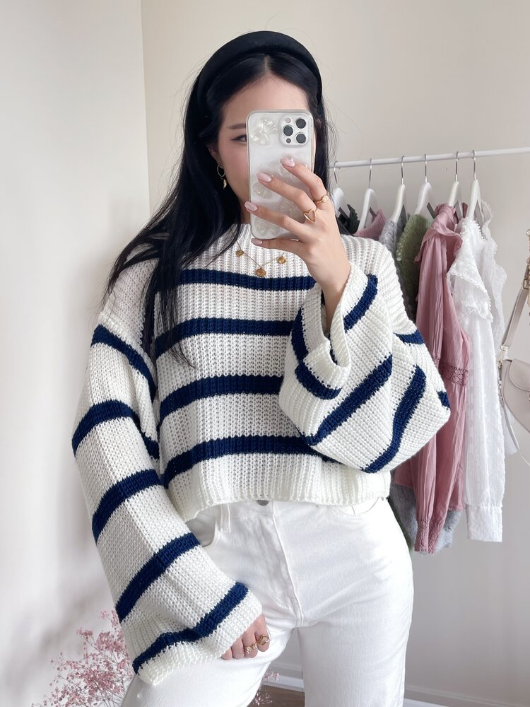 Irisa Striped Knit Sweater / White