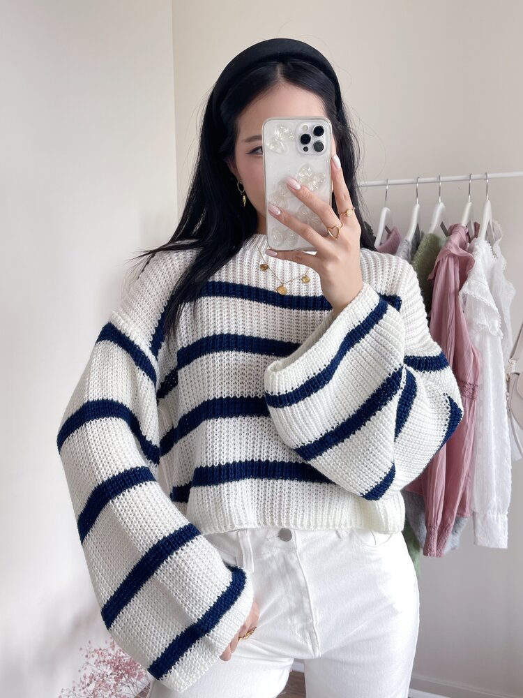 Irisa Striped Knit Sweater / White