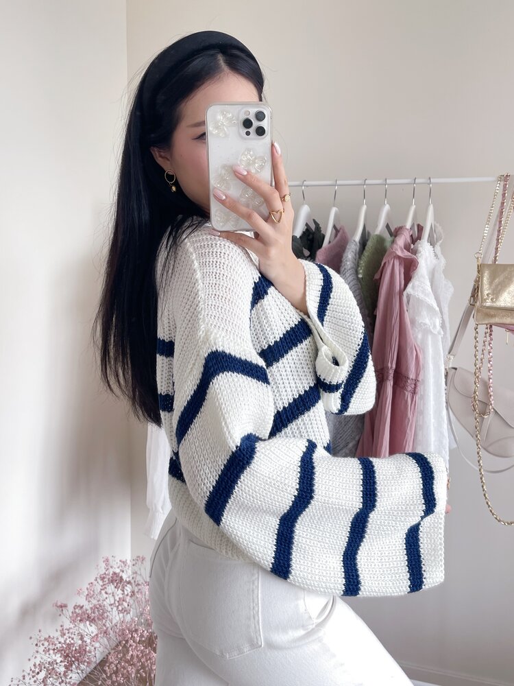 Irisa Striped Knit Sweater / White