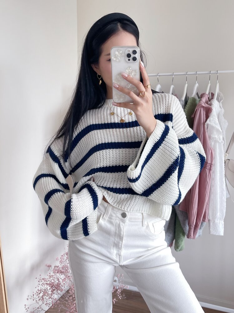 Irisa Striped Knit Sweater / White