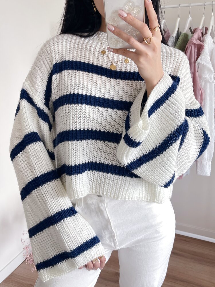 Irisa Striped Knit Sweater / White
