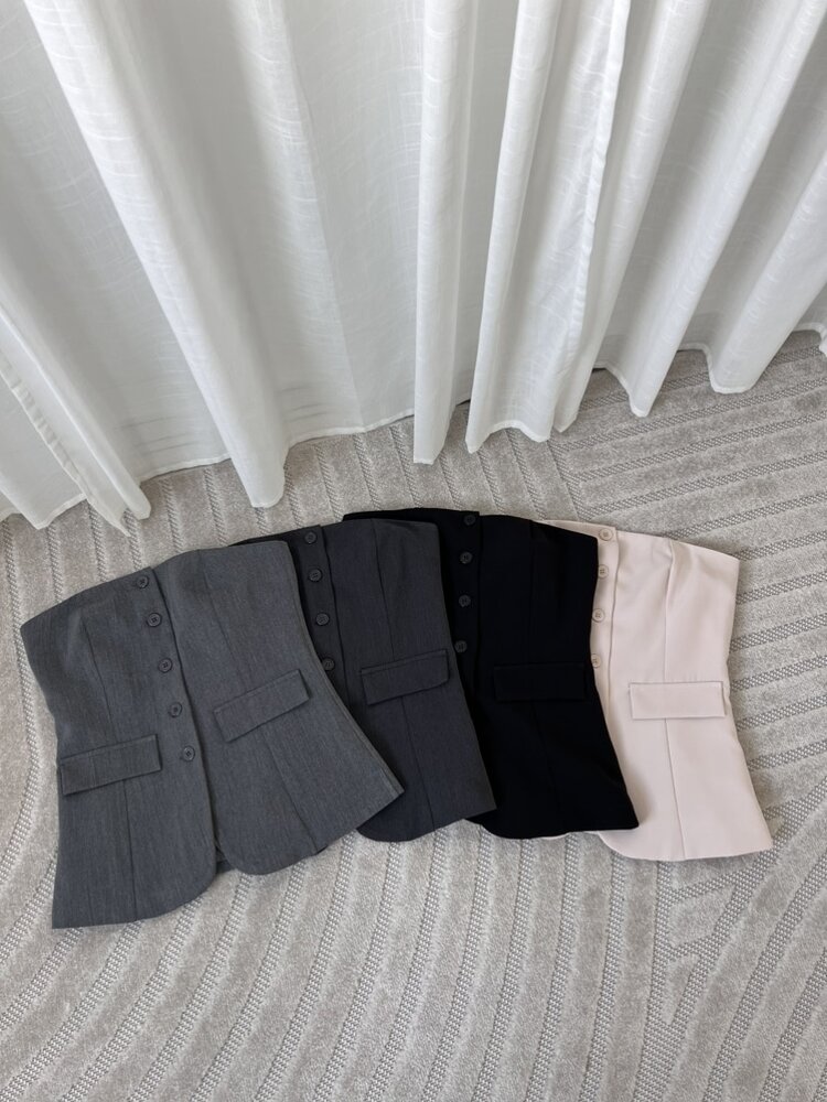 Sierra Tailored Button Bandeau Top / Washed Light Grey