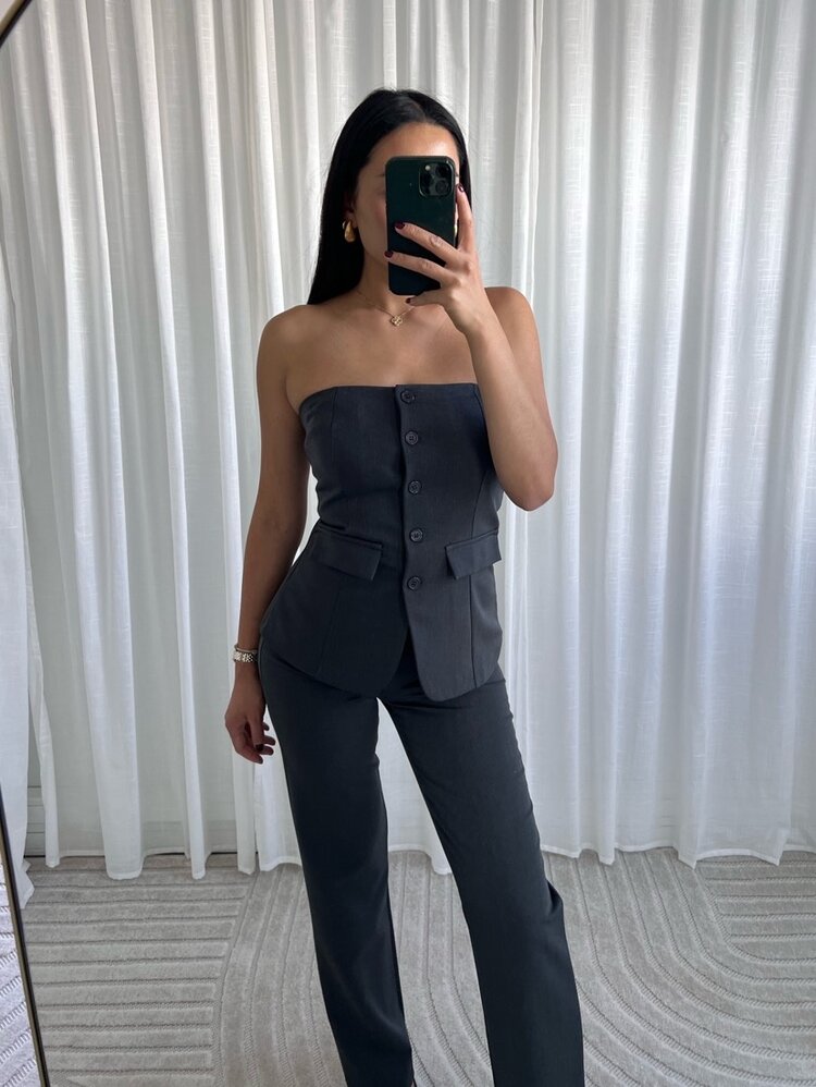 Sierra Tailored Button Bandeau Top / Washed Dark Grey