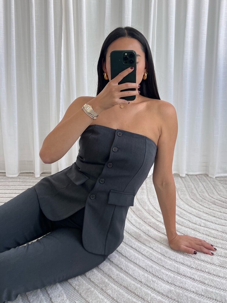 Sierra Tailored Button Bandeau Top / Washed Dark Grey