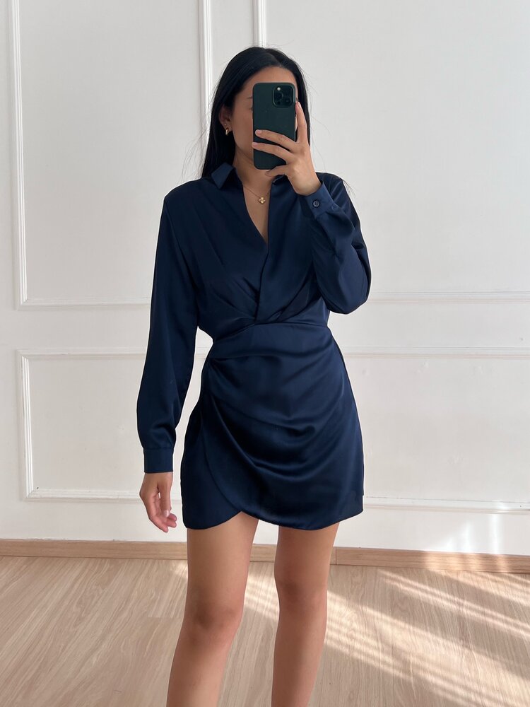 Jenai Satin Dress / Navy Blue