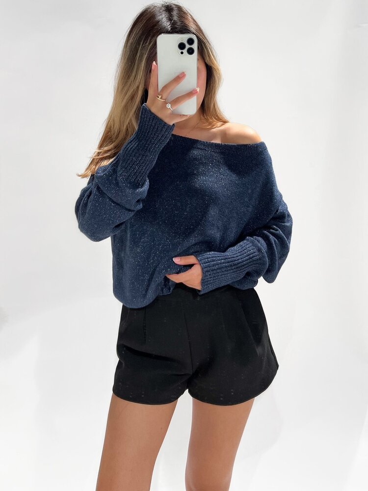 Jane Lurex Knit Sweater / Navy Blue