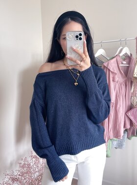 Jane Lurex Knit Sweater / Navy Blue