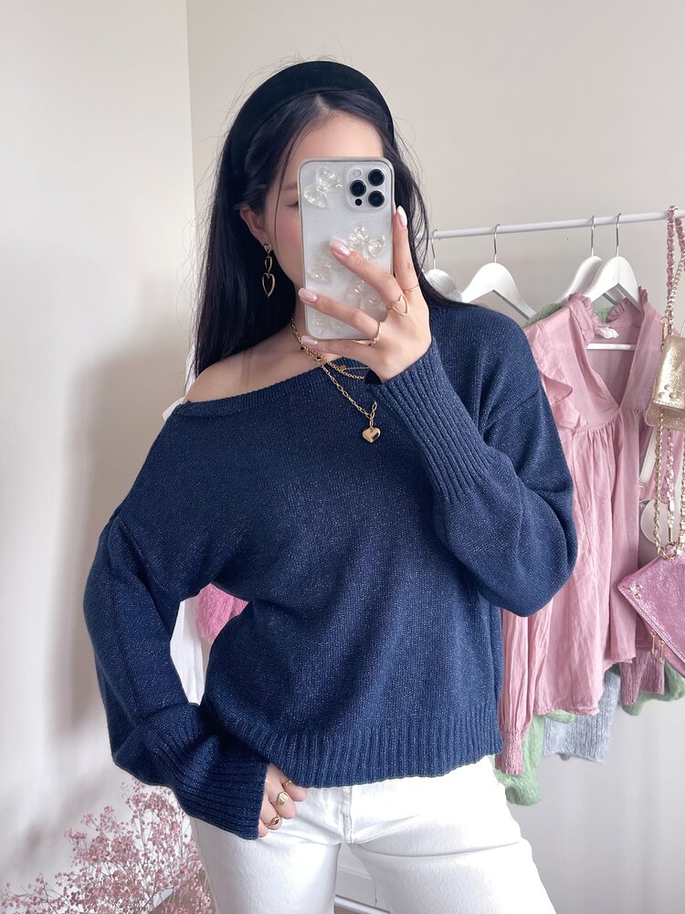 Jane Lurex Knit Sweater / Navy Blue