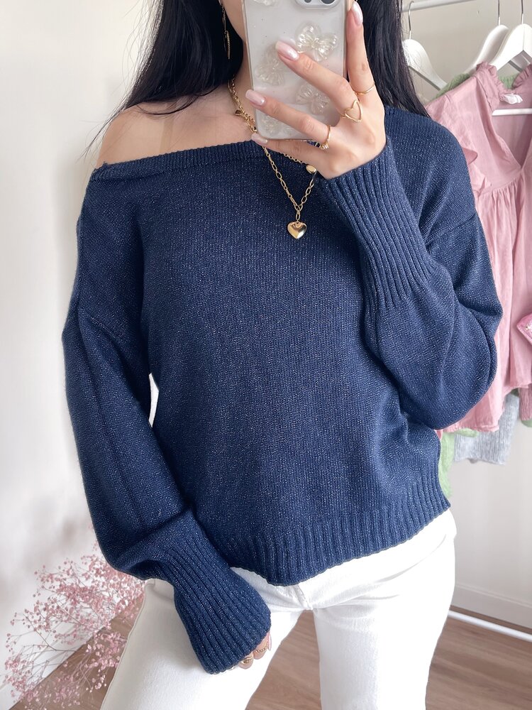 Jane Lurex Knit Sweater / Navy Blue