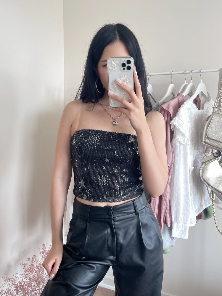 Quinta Star Sequin Tube Top / Black