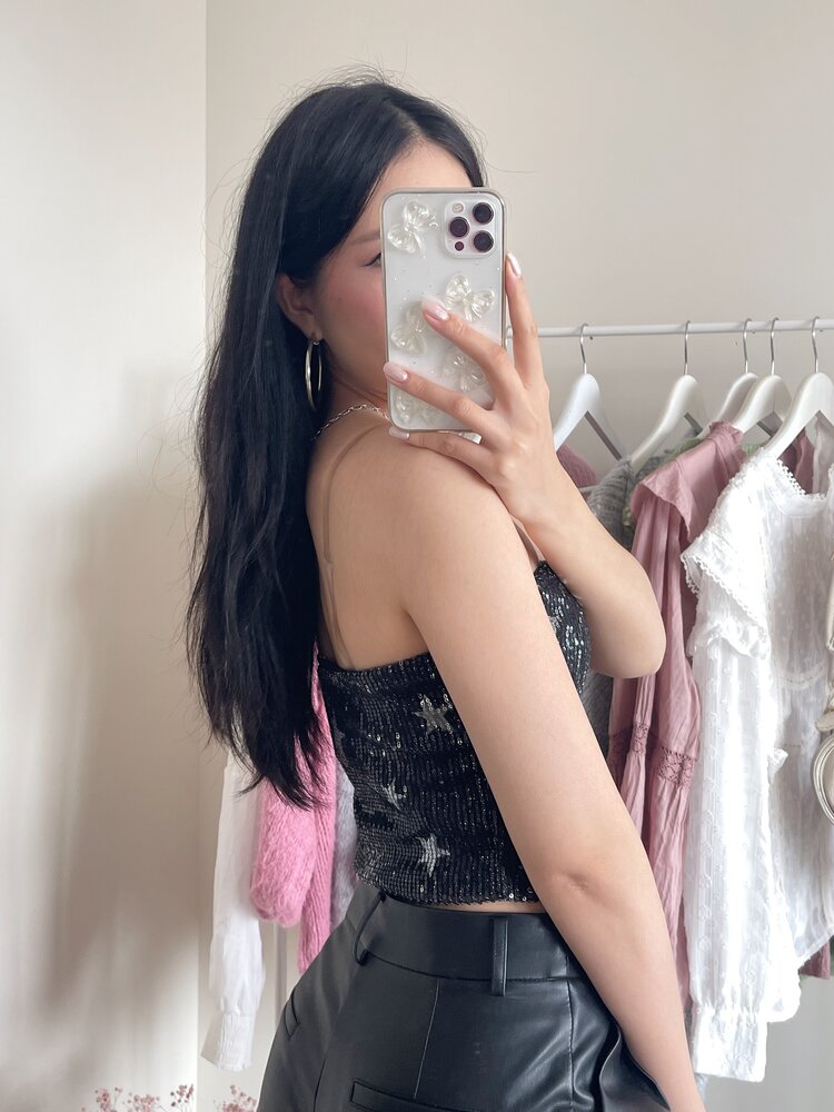 Quinta Star Sequin Tube Top / Black
