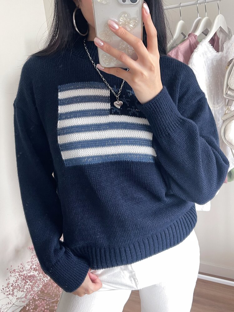 Kyla USA Knit Sweater / Navy Blue