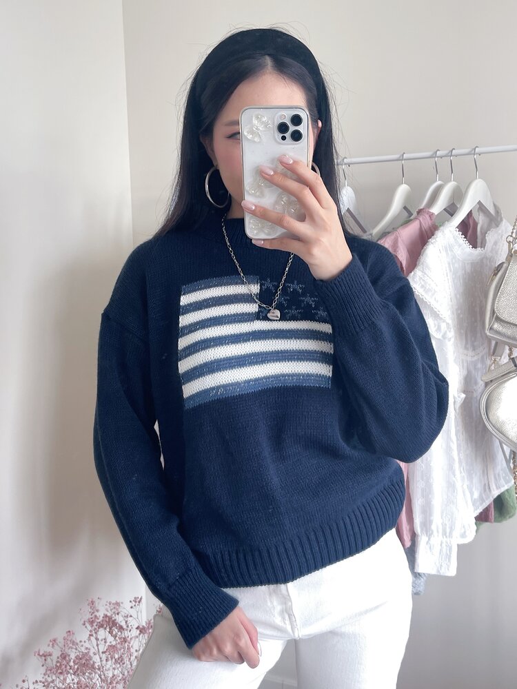 Kyla USA Knit Sweater / Navy Blue