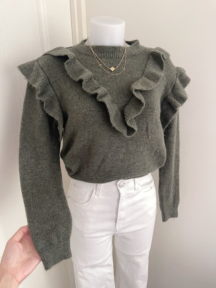Roya Ruffle Oversized Sweater / Army Green
