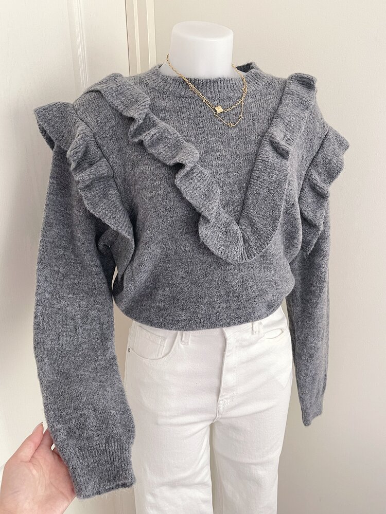Roya Ruffle Oversized Sweater / Grey