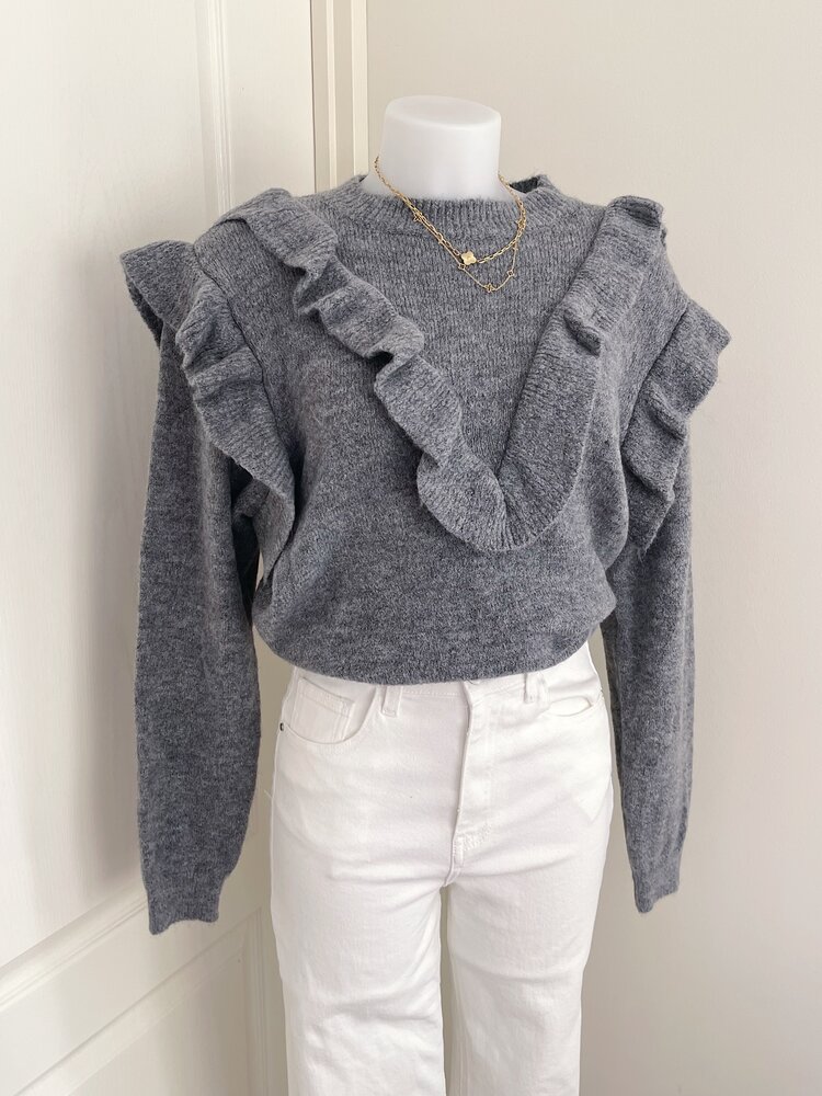 Roya Ruffle Oversized Sweater / Grey