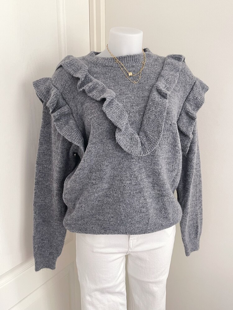 Roya Ruffle Oversized Sweater / Grey