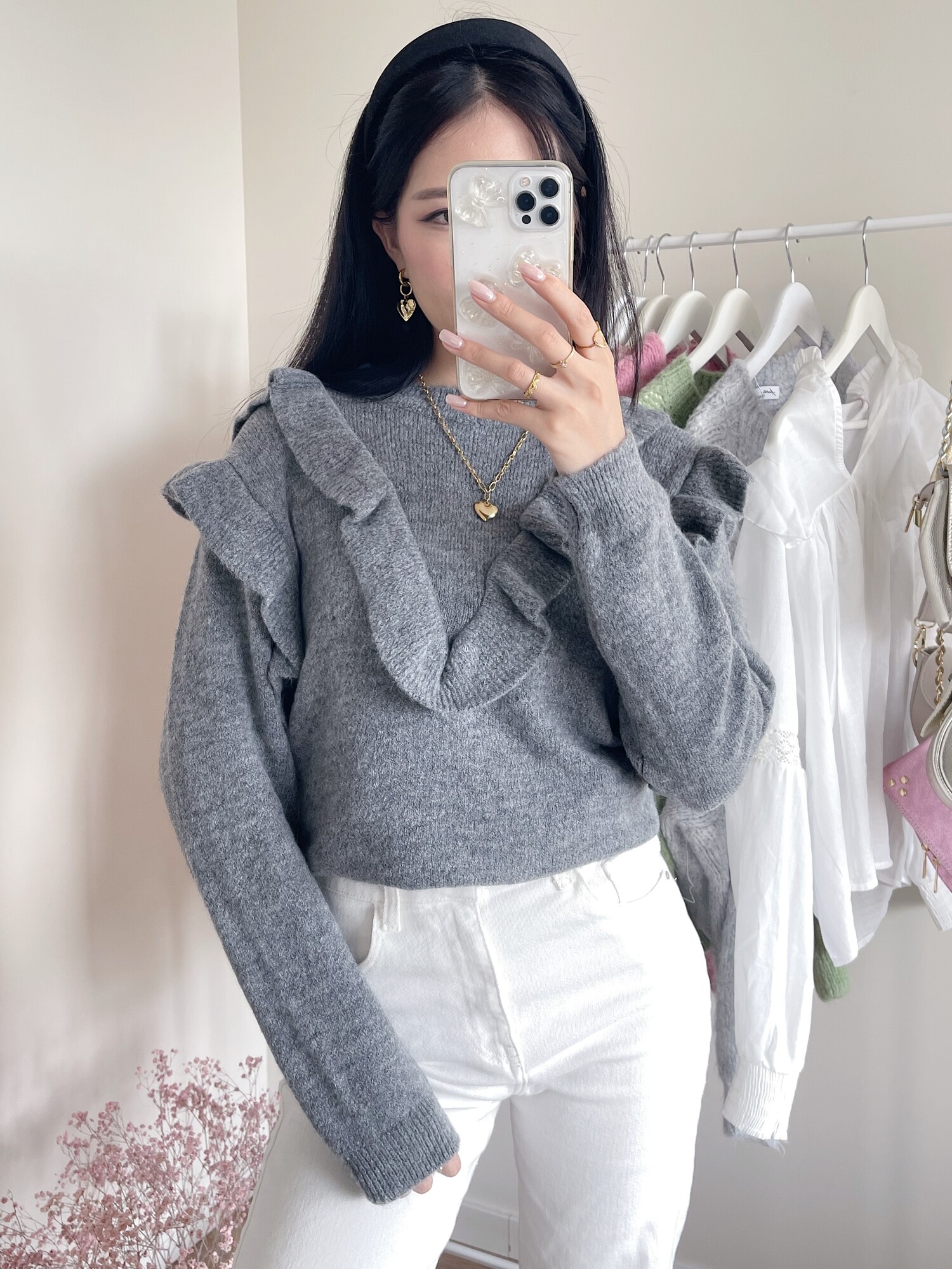 Roya Ruffle Oversized Sweater Grey