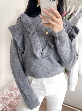 Roya Ruffle Oversized Sweater / Grey