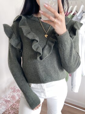 Roya Ruffle Oversized Sweater / Army Green
