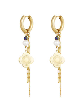 Gold Clover Beads Dangle Earrings  / Green Holo