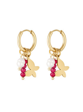 Gold Butterfly Beads Earrings / Fuchsia