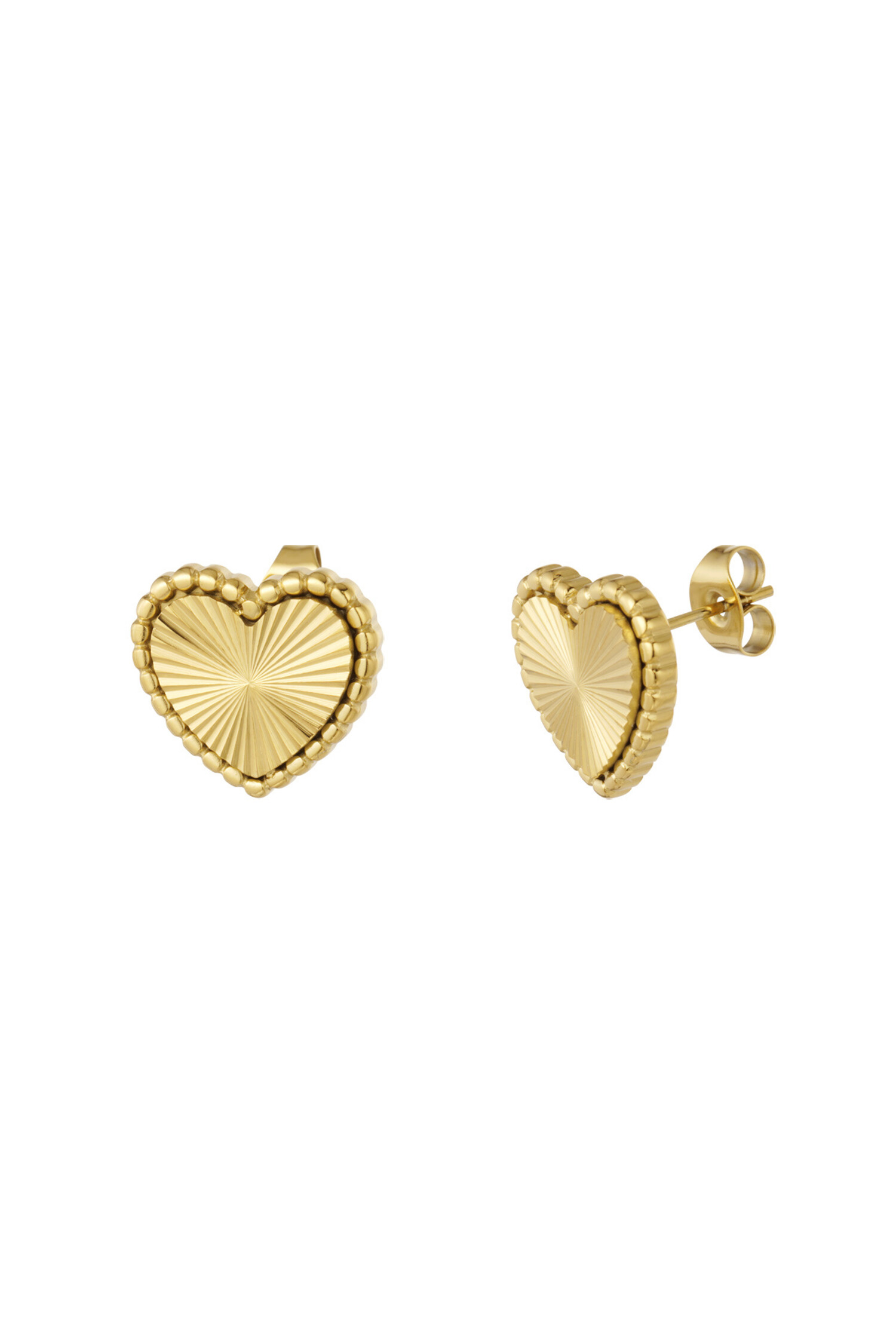 Gold Textured Heart Stud Earrings - Hello My Love
