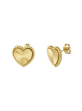 Gold Textured Heart Stud Earrings