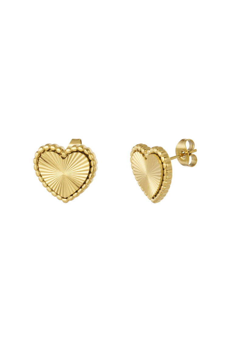Gold Textured Heart Stud Earrings