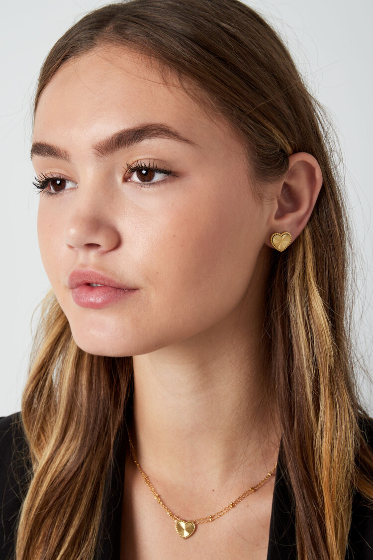 Gold Textured Heart Stud Earrings