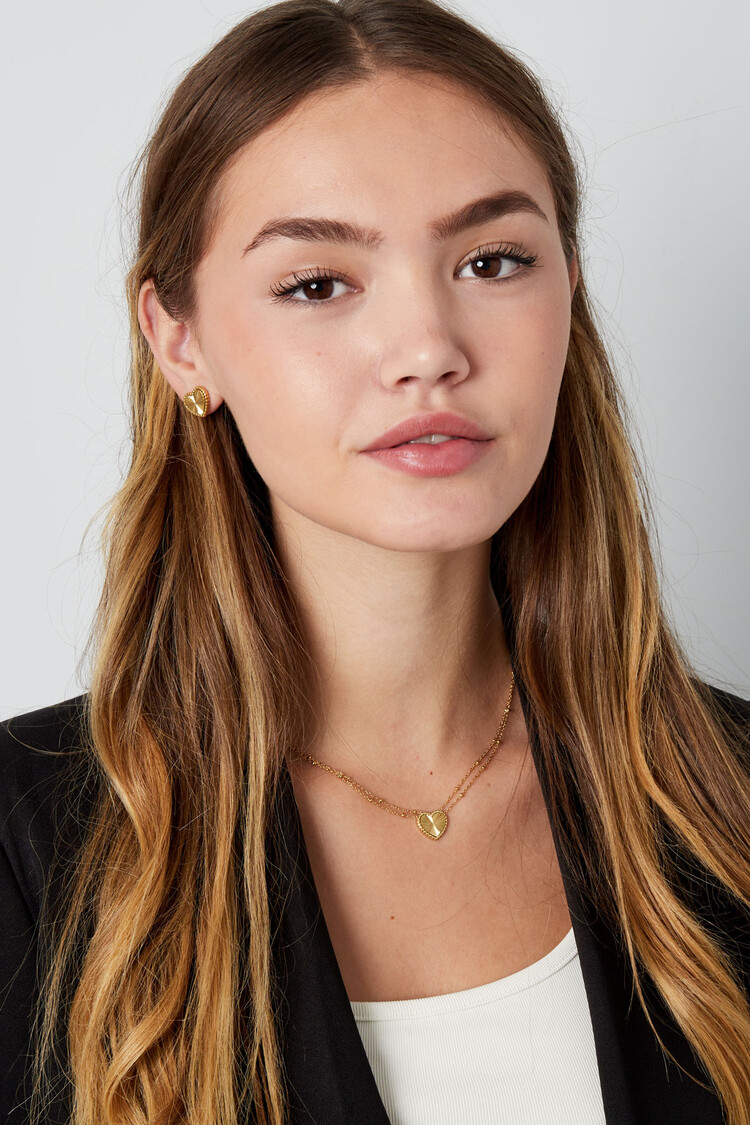 Gold Textured Heart Dots Necklace