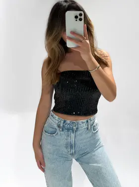 Quinta Sequin Tube Top / Black