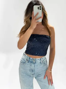 Quinta Sequin Tube Top / Navy Blue