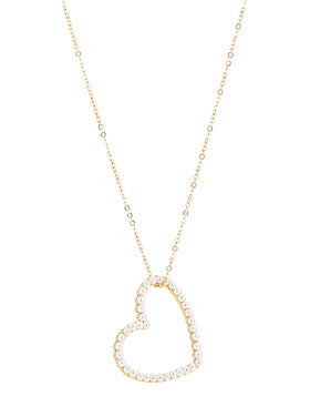 Gold Big Heart Pearl Charm Necklace