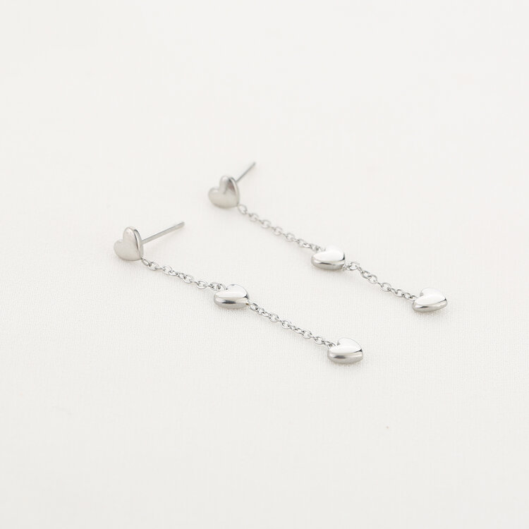 Silver Dainty Hearts Dangle Earrings