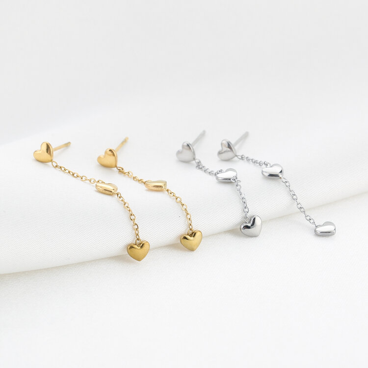 Silver Dainty Hearts Dangle Earrings