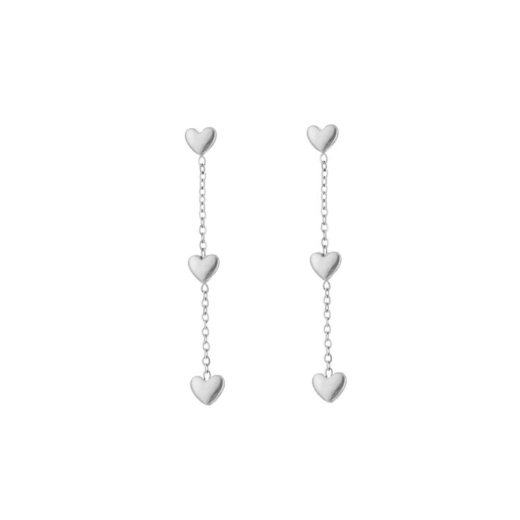 Silver Dainty Hearts Dangle Earrings