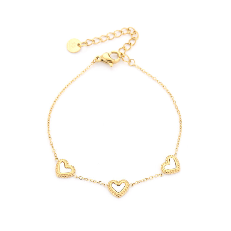 Gold Vintage Heart Bracelet / White