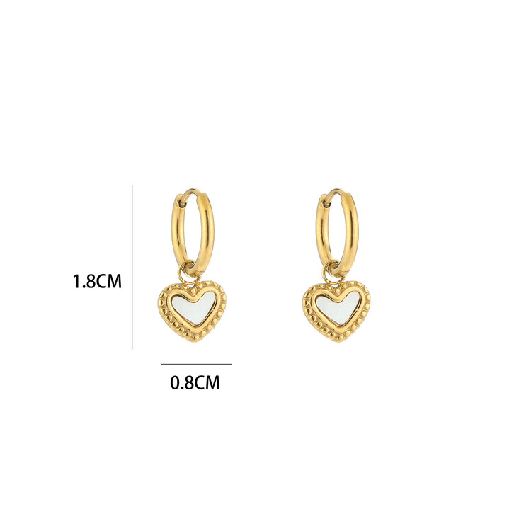 Gold Vintage Heart Earrings / White