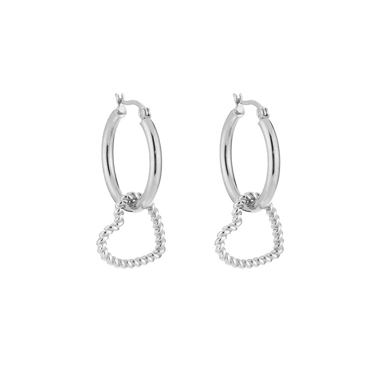 Silver Twisted Hallow Heart Earrings