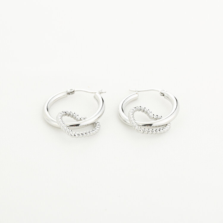 Silver Twisted Hallow Heart Earrings