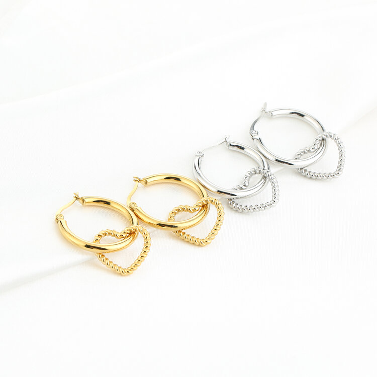 Silver Twisted Hallow Heart Earrings