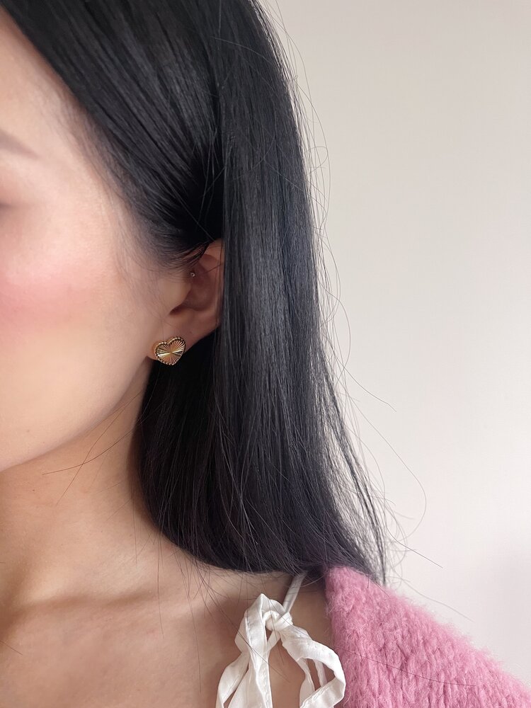 Gold Textured Heart Stud Earrings