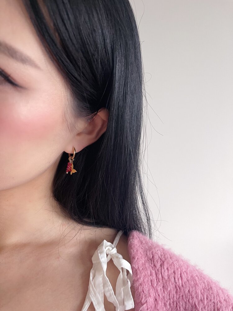 Gold Butterfly Beads Earrings / Fuchsia